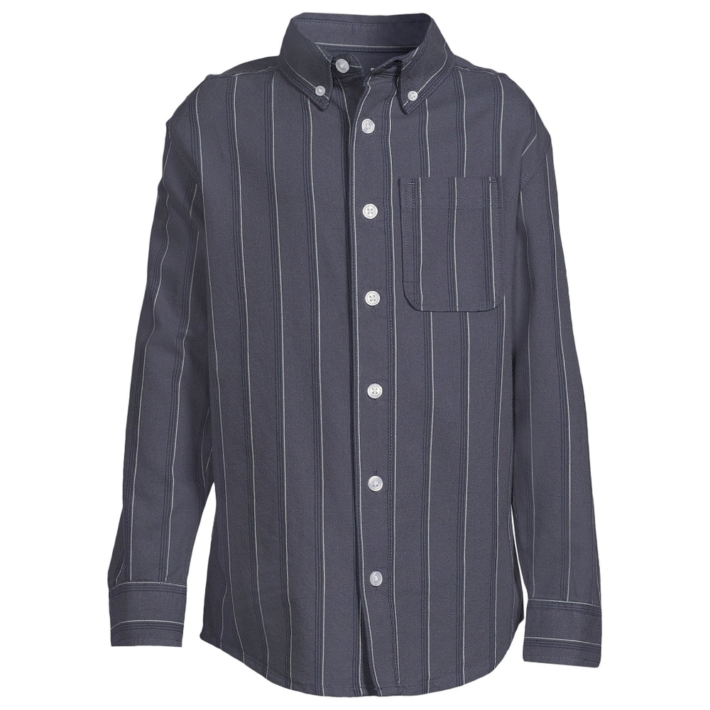 NEW Boy's Slate Grey Pinstripe Long Sleeve Cotton Oxford Button Down Shirt
